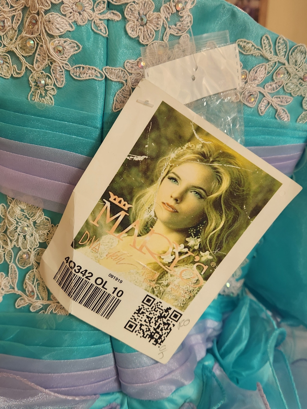 AUTHENTIC Mary’s Bridal Alta Couture Aqua Rosette Gown - Picture 8 of 11